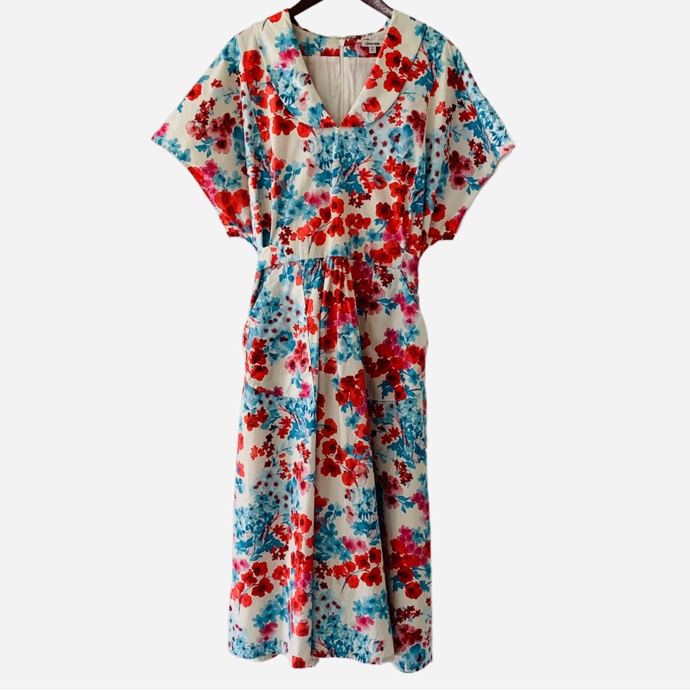 J. Peterman 1958 Shawl Collar Floral Midi Dress Size 22
